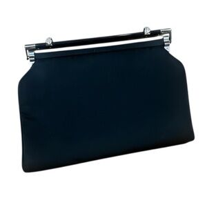 Vintage After Five Black Handbag Clutch Silver Accents Retro